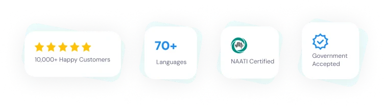10,000+ Happy Customers, 70+ Languages, NAATI Certified, Government Accepted
