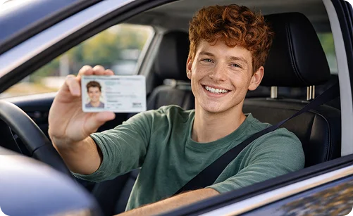 Driver showing ID card for translation services